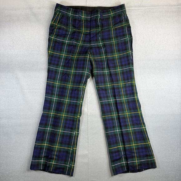 Vintage The Scotch House Pants Mens 35x28* Blue Green Tartan Plaid Wool Scottish - Picture 1 of 9
